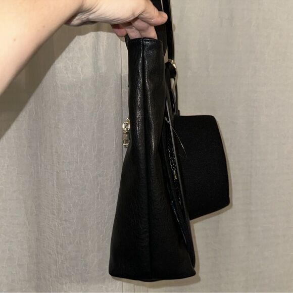 HOH Black 6181 Pleather Tote Bag and Black Fedora Hat Gift Set - Picture 4 of 16